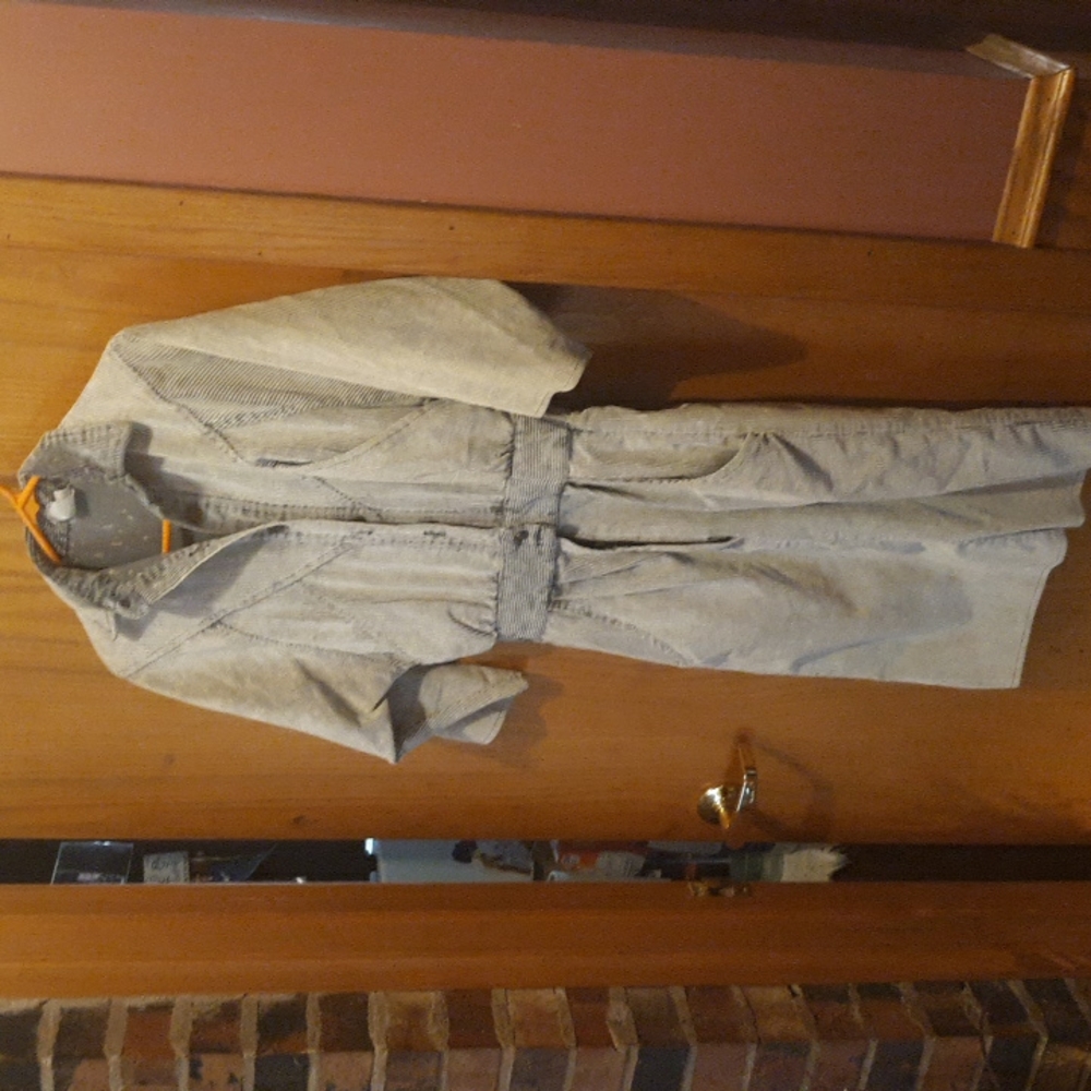 Corduroy grey dress, size 5/6, buttons to waist, then zipper. Very comfortable